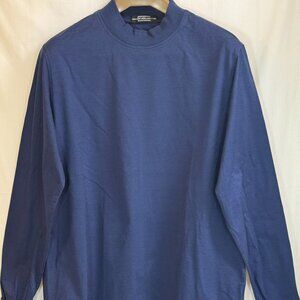 Carnoustie Men's Mock Neck 100% Cotton Pinstripe Long Sleeve Shirt - Navy - XL